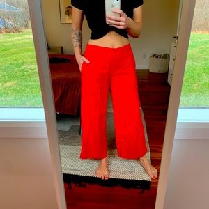 Wide leg linen pants in poppy red